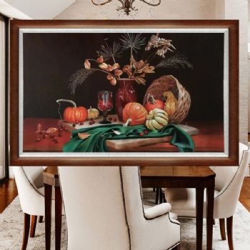 纯手绘静物写实油画桌案上的南瓜精品写实油画