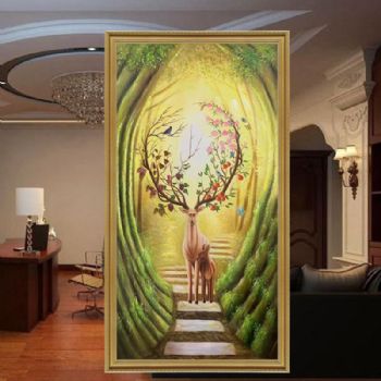 写意油画小鹿系列母子情纯手绘动物油画吉祥和谐情景动物油画