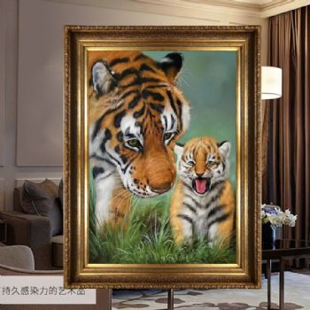 精品动物写实油画温情系列虎与子纯手绘实力画家油画作品