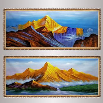 金山新中式现代简约山水油画油画批发纯手绘油画厚肌理笔触油画实木框