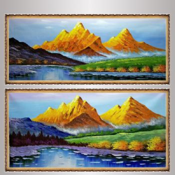 纯手绘油画油画批发厚肌理笔触油画金山聚宝盆油画新中式山水油画实木框