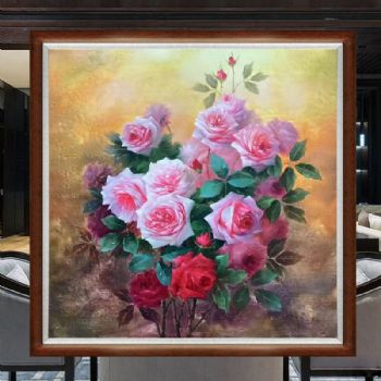 厚肌理笔触油画精品原创花卉油画玫瑰花纯手绘油画实木画框