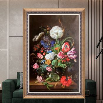 精品欧式花卉油画水瓶里的花卉写实优美画实木画框