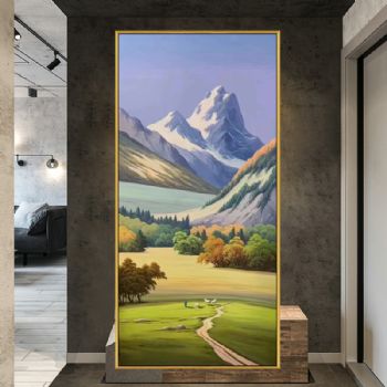 现代装饰玄关画现代轻奢简约风景油画牧羊人纯手绘油画PS环保线条框