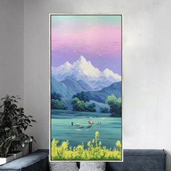 金山银山系列现代装饰玄关画现代轻奢简约风景油画PS环保线条框