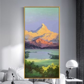 金山系列现代装饰玄关画现代轻奢简约风景油画纯手绘油画PS环保线条框