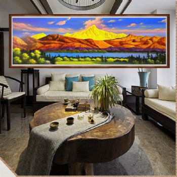 纯手绘大幅山水聚宝盆风景油画金山系列实木画框