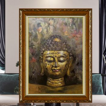 写实静物佛头佛像油画纯手绘精品油画实木画框
