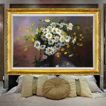 白色的小雏菊纯手绘精品写实油画餐厅挂画实木画框