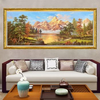 纯手绘油画山水欧式风景油画路路高升实木画框