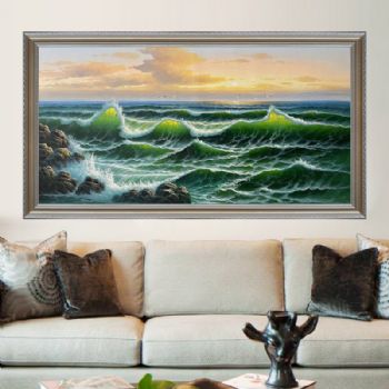 高品质海浪手绘油画作品海景风景油画实木画框