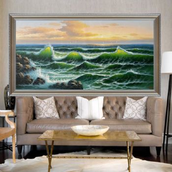 大幅大厅油画作品高品质海浪手绘油画作品实木画框
