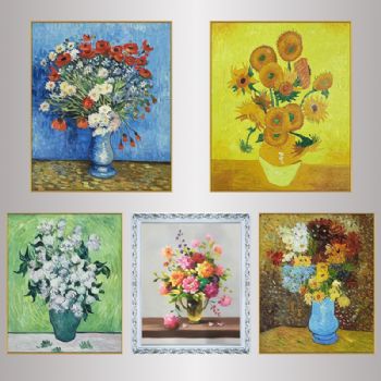油画批发世界名画梵高系列写意纯手绘油画/装饰画花卉花瓶