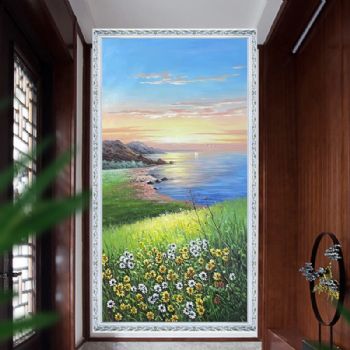 纯手绘面朝大海春暖花开花海风景油画欧式油画