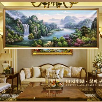 山水风景油画新中式客厅大厅酒店挂画纯手绘油画