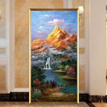 鹿鹿通金山系列玄关油画纯手绘山水油画新中式挂画
