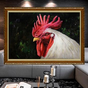 精品写实动物油画大红冠公鸡图纯手绘油画寓意鸡吉祥守时诚信