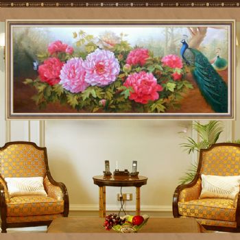 花开富贵幸福孔雀新中式花卉牡丹油画纯手绘油画