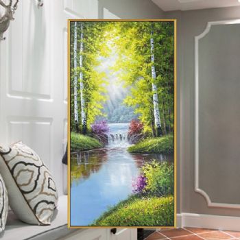 纯手绘白桦林系列森林风景油画山水油画玄关挂画