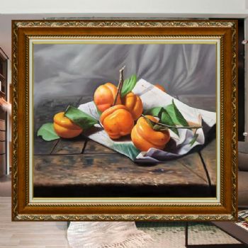 新中式水果写实油画纯手绘柿子油画世世平安幸福实木画框