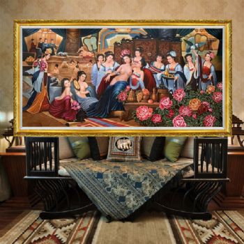 高品质人物写实油画贵妃出浴图新中式人物油画实木画框