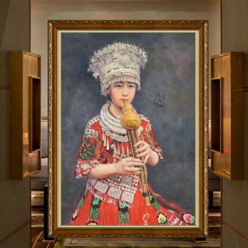新中式人物油画写实人物油画少数民族服饰写实油画