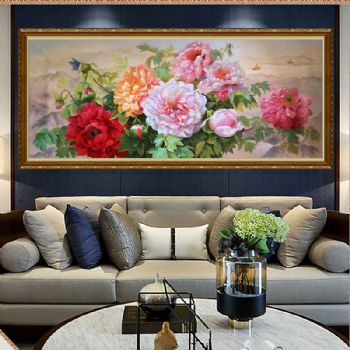 精品纯手会牡丹油画大富大贵新中式花开富贵实木画框