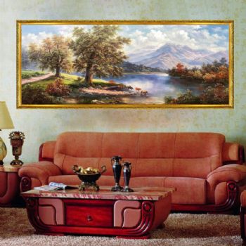 欧式古典风景油画纯手绘山水风景油画欧式客厅画实木画框