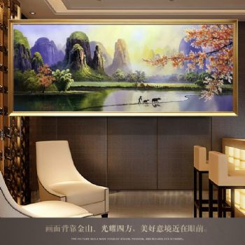 山水风景油画桂林山水风景油画纯手绘油画实木画框