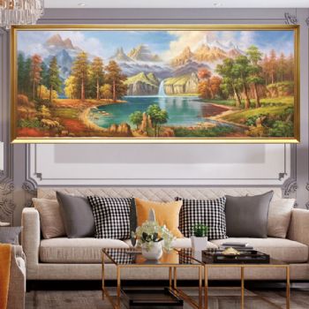 欧式风景油画纯手绘山水油画鹿鹿通风水油画实木画框