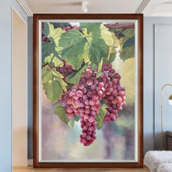 精品超写实静物油画葡萄油画新中式多子多福实木画框