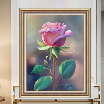 精品写实花卉油画带刺的玫瑰花纯手绘油画卧室挂画