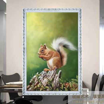 精品动物写实油画纯手绘小松鼠动物油画实木画框