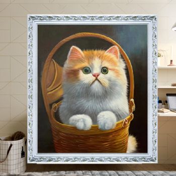 可爱的小猫咪动物油画纯手绘写实油画实木画框