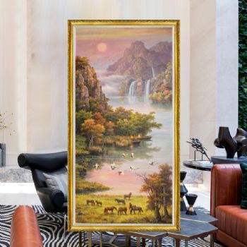玄关山水风景油画纯手绘精品风景油画作品实木画框