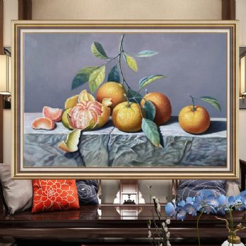 新中式安居乐业水果静物写实油画桔子图纯手绘油画