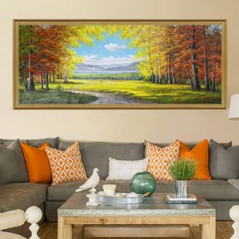 现代简约风格客厅油画白桦林风景油画纯手绘油画