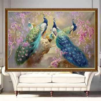精品孔雀纯手绘新中式油画富贵吉祥孔雀客厅油画
