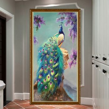 幸福吉祥孔雀上墙纯手绘写实精品孔雀油画实木画框