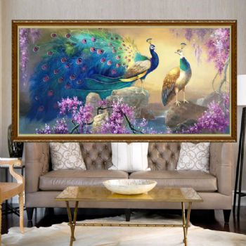 大尺寸孔雀精品写实动物油画孔雀图客厅大厅挂画