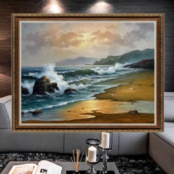 惊涛骇浪风景油画纯手绘海浪风景油画