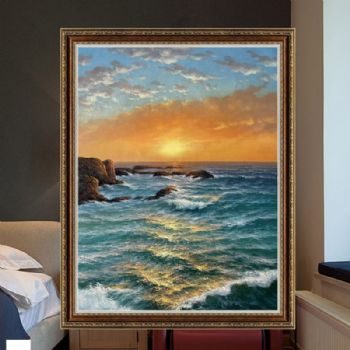 风景油画纯手绘厚肌理海浪风景油画