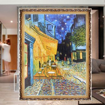 精品梵高系列咖啡馆厚肌理世界名画写意情景油画