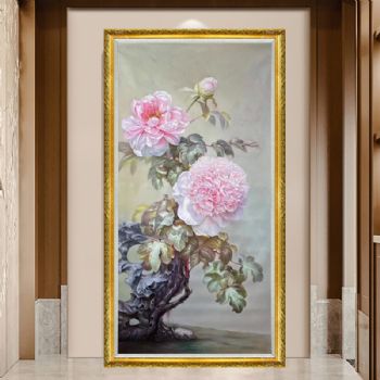 花开富贵新中式花卉牡丹油画纯手绘油画实木画框