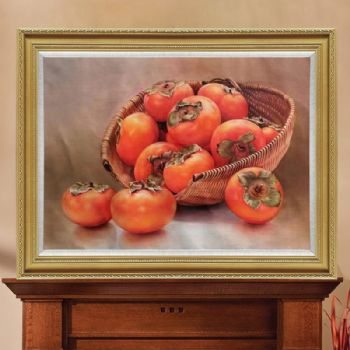 好事一箩框新中式静物写实油画事事如意柿子图