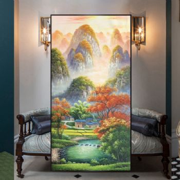 聚宝盆风水山水风景油画新中式玄关走廊酒店挂画
