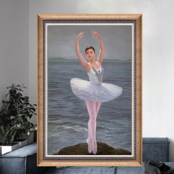 海边芭蕾舞女孩人物写实油画纯手绘人体美女油画实木画框