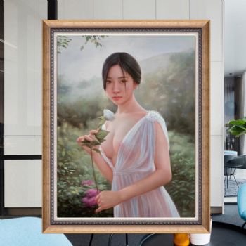 人物美女写实油画像水一样的女人纯手绘人物油画实木画框