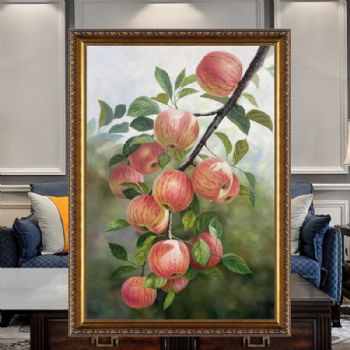 水果静物写实油画纯手绘油画苹果图实木画框