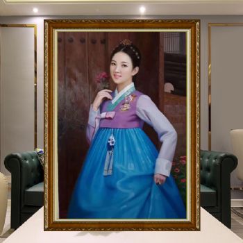 朝鲜精品人物写实油画纯手绘人物油画美女图